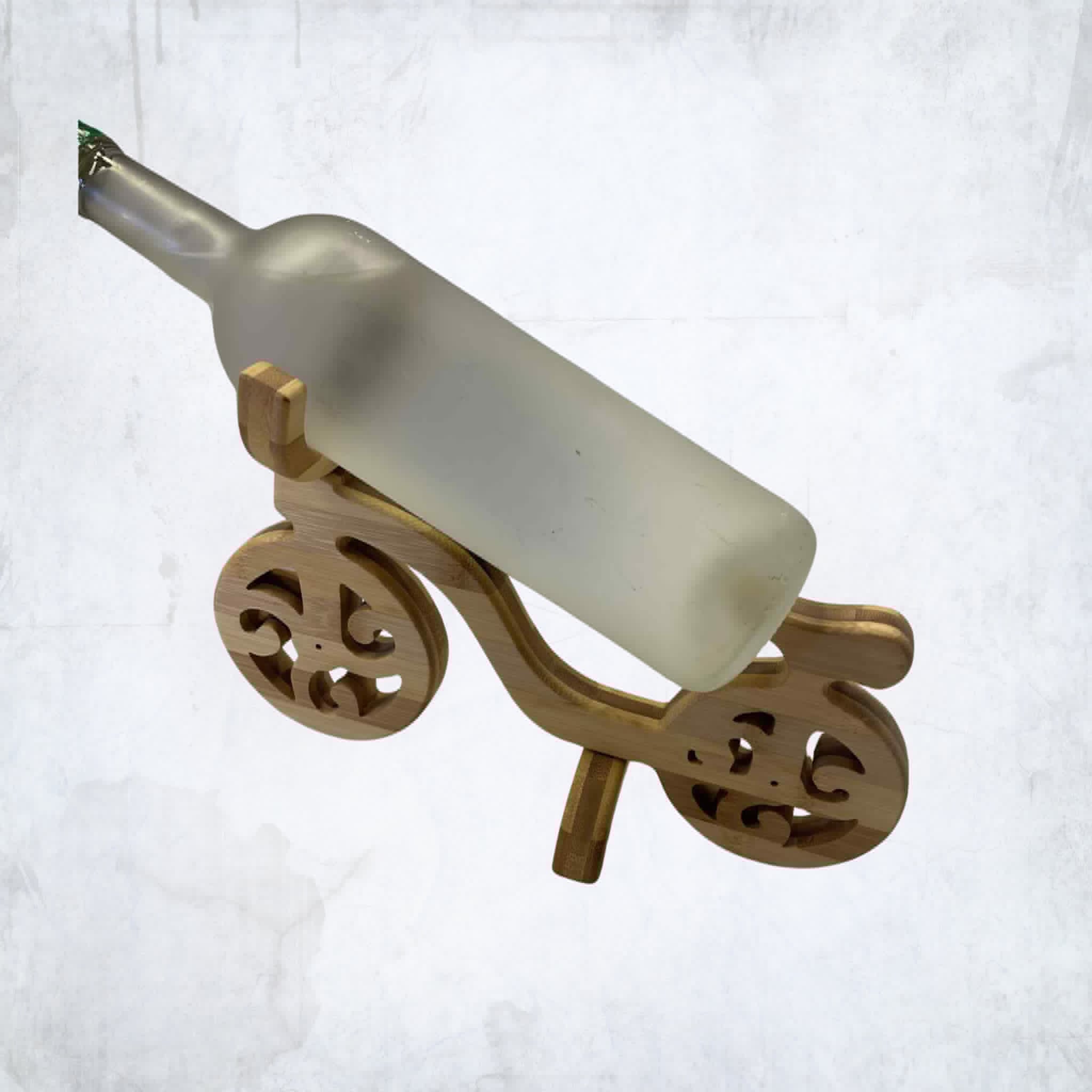 Medinis rankų darbo vyno butelio stovas - meistriška dovana